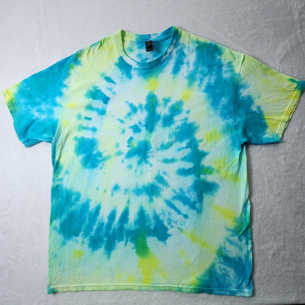 Tie Dye T-shirt Mens XL Blue Green Heavy Cotton Spiral Hippie Festival Top